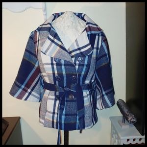 Last  Kiss 3/4 Length Wide Sleeve Plaid Jacket, Roomy Medium